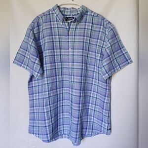 Chaps Mens Linen Cotton Shirt Size XXL/TTG/EEG Color Blue Green White Plaid